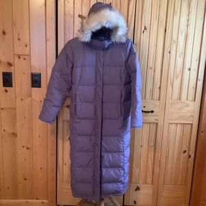 L.L. Bean Lavender Long Down Coat With Hood Size Medium Petite
